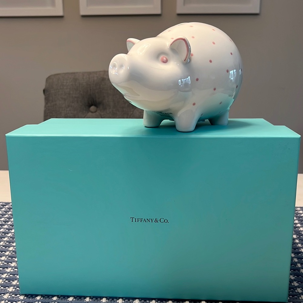 Tiffany & Co. Pink Ceramic Piggy Bank with Box